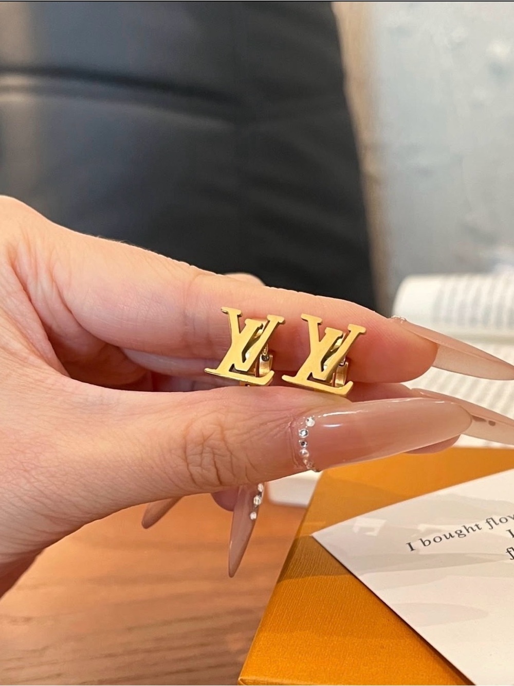 Designer Inspired Gold Lulu Logo Stud Earrings - Gold